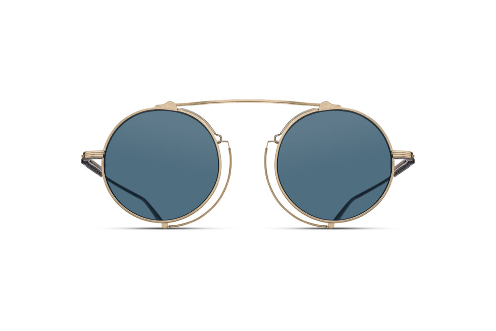 Lunettes de soleil Matsuda M3154 Brushed Gold Blue Grey vue de face